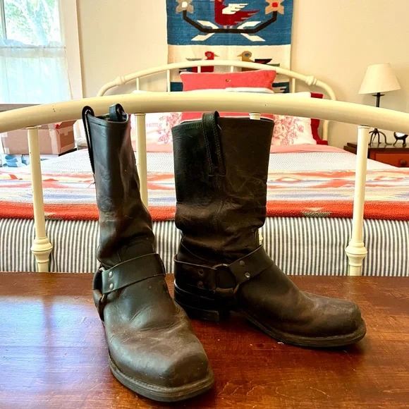 Frye Dark Brown Classic Vintage Harness Boots - Picture 1 of 7